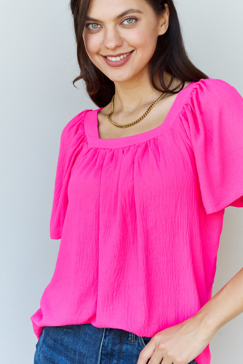 Fuchsia Short Sleeve Blouse