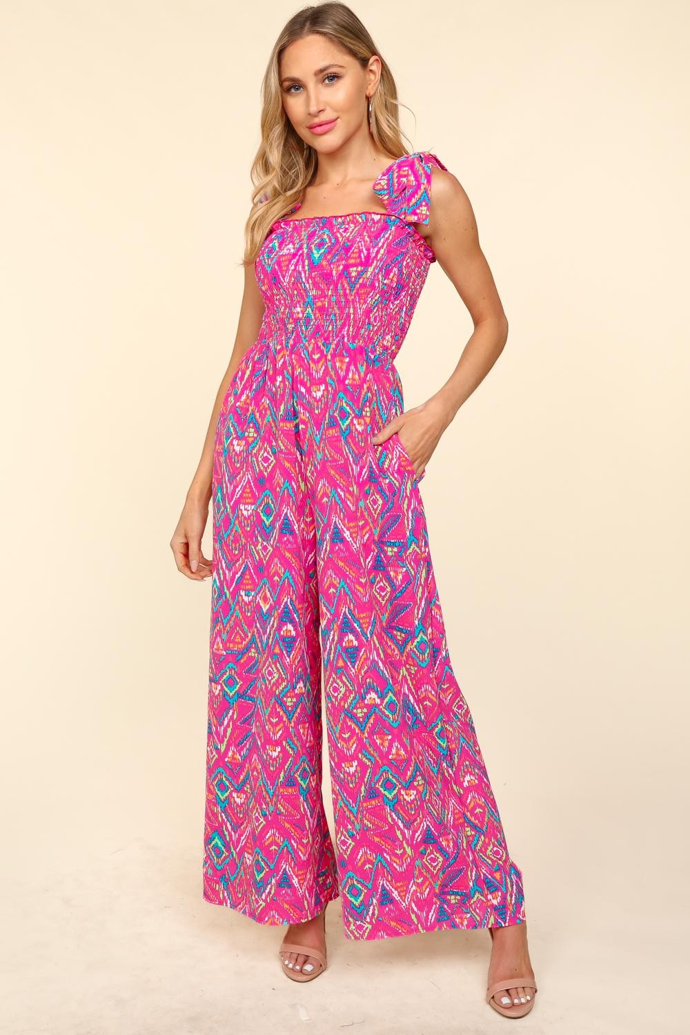 Smocked Sleeveless Jumpsuit