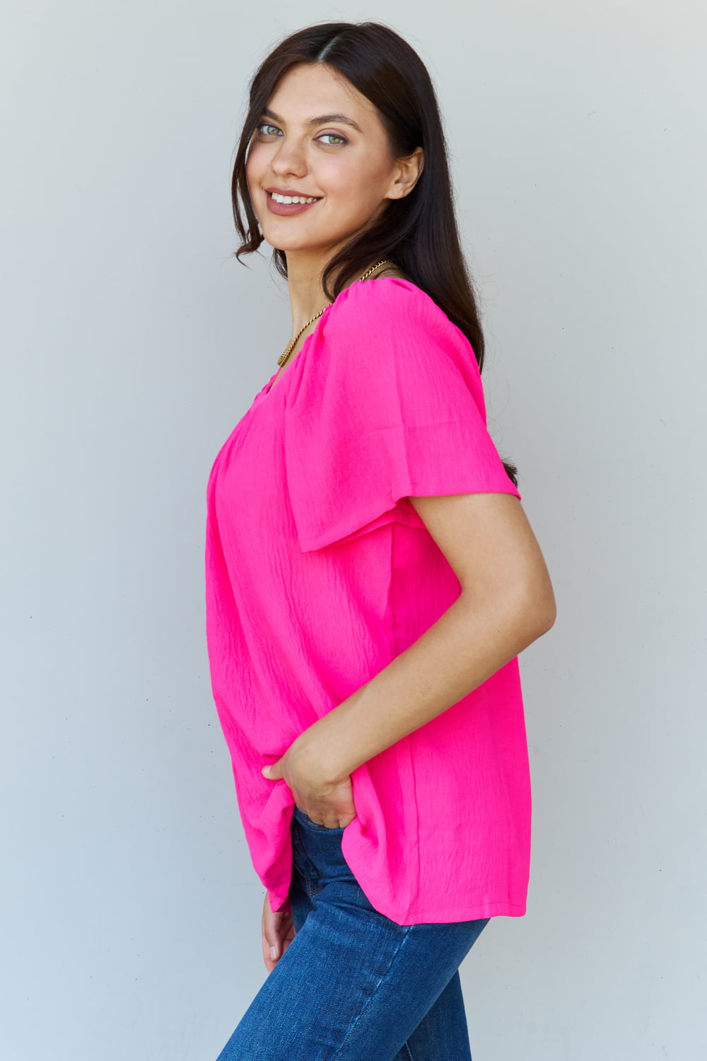 Fuchsia Short Sleeve Blouse