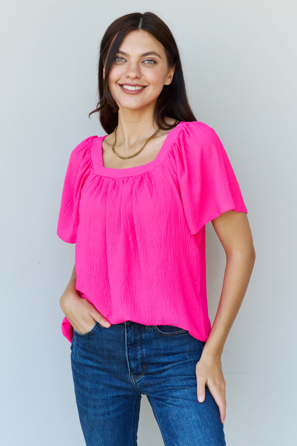 Fuchsia Short Sleeve Blouse