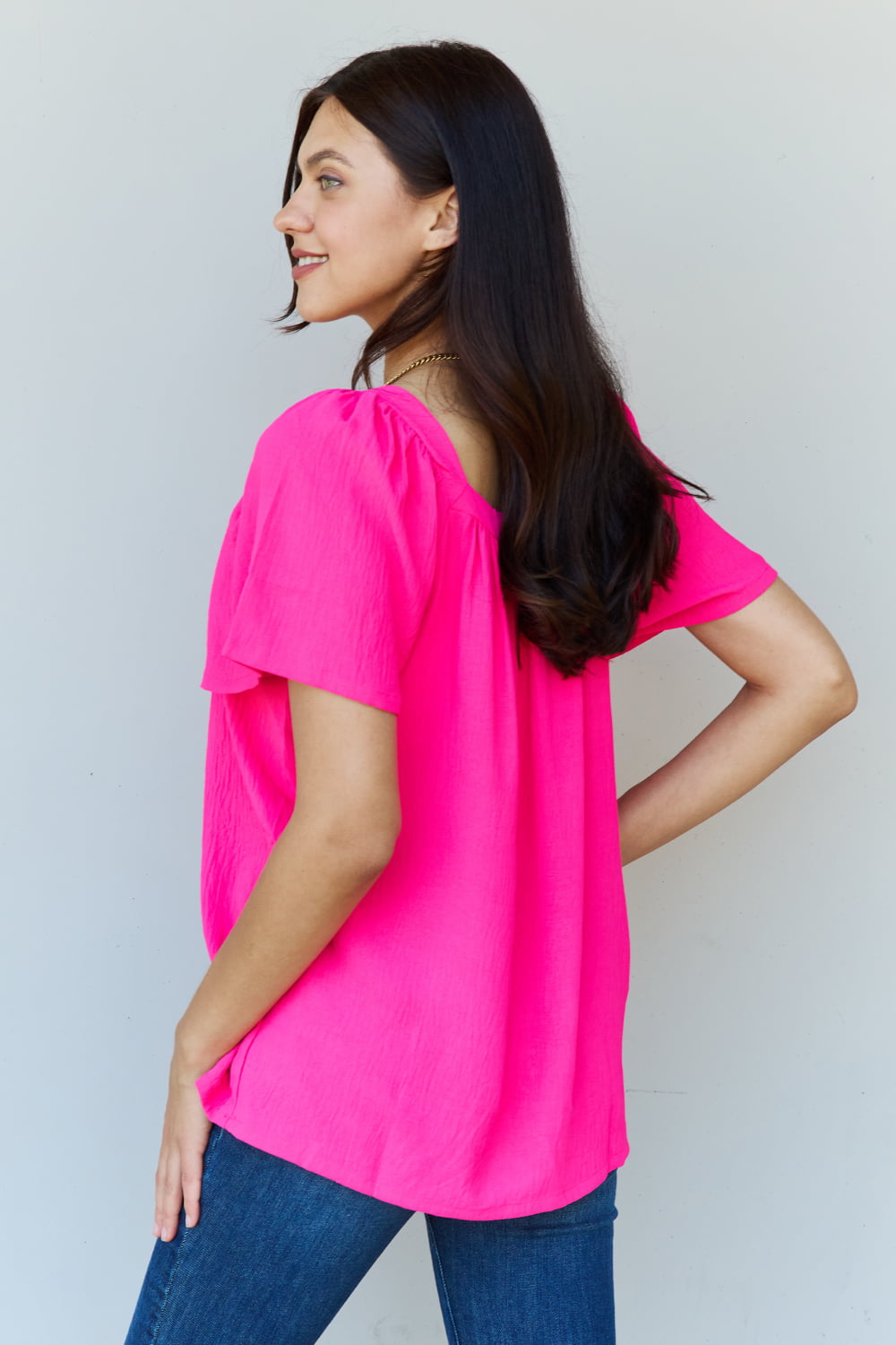 Fuchsia Short Sleeve Blouse